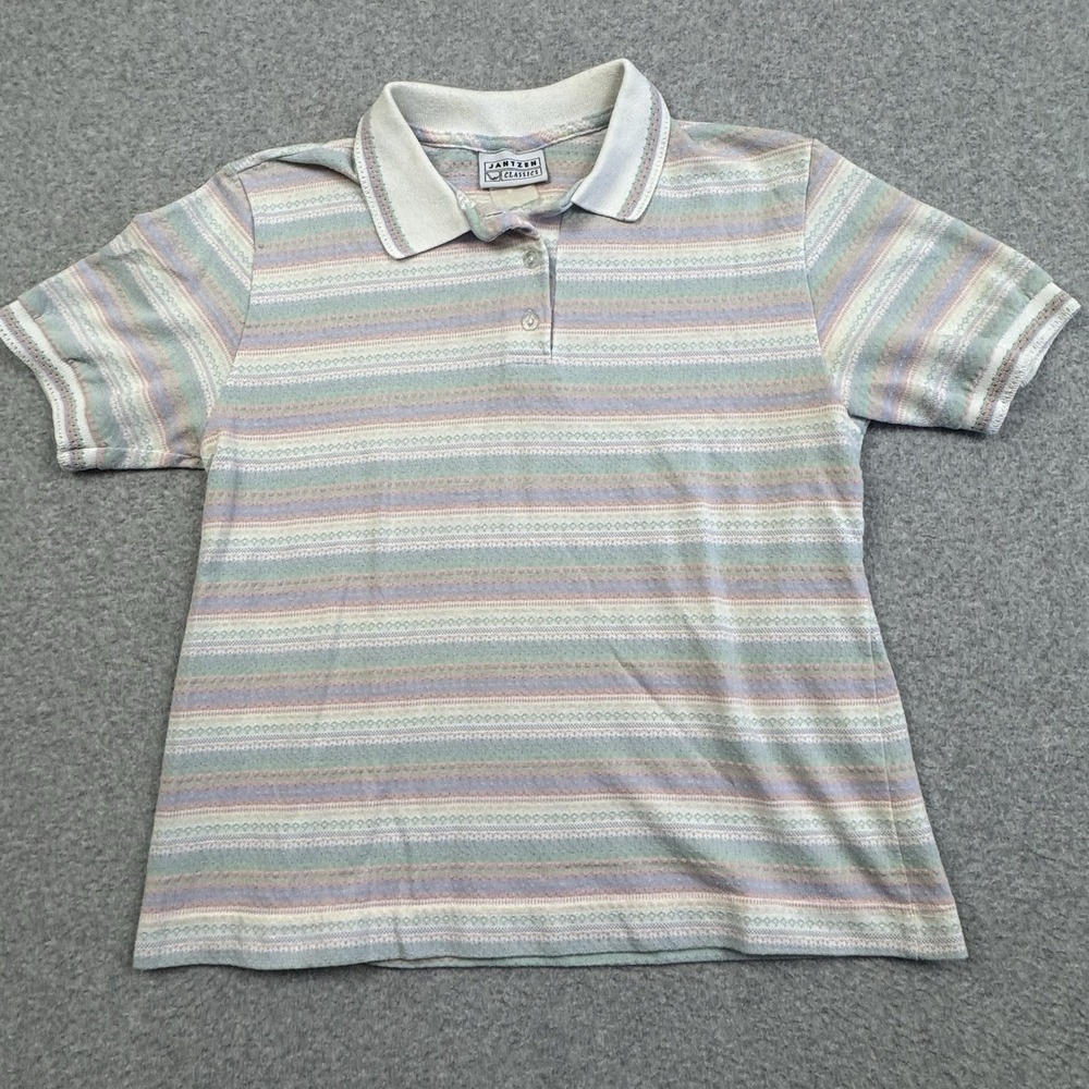 Vintage Jantzen Classics Polo Shirt Womens Small‎ Multi Color Geometric Stripe